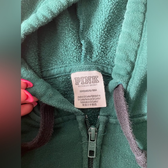 PINK Green Full Zip sweatshirt with hood - Picture 4 of 5